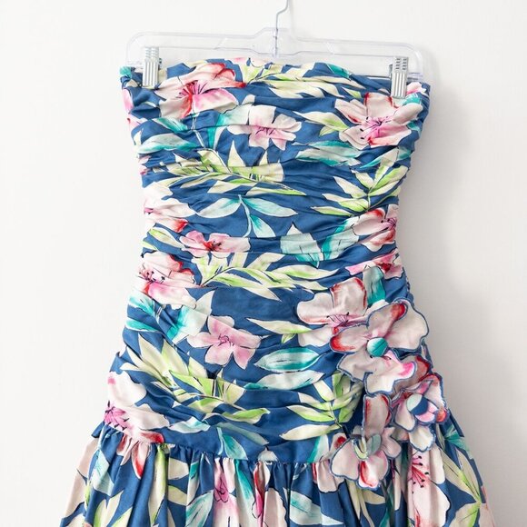 Victor Costa Vintage Floral Drop Waist Tulle Strapless Dress 1980s Lord & Taylor - Picture 3 of 11